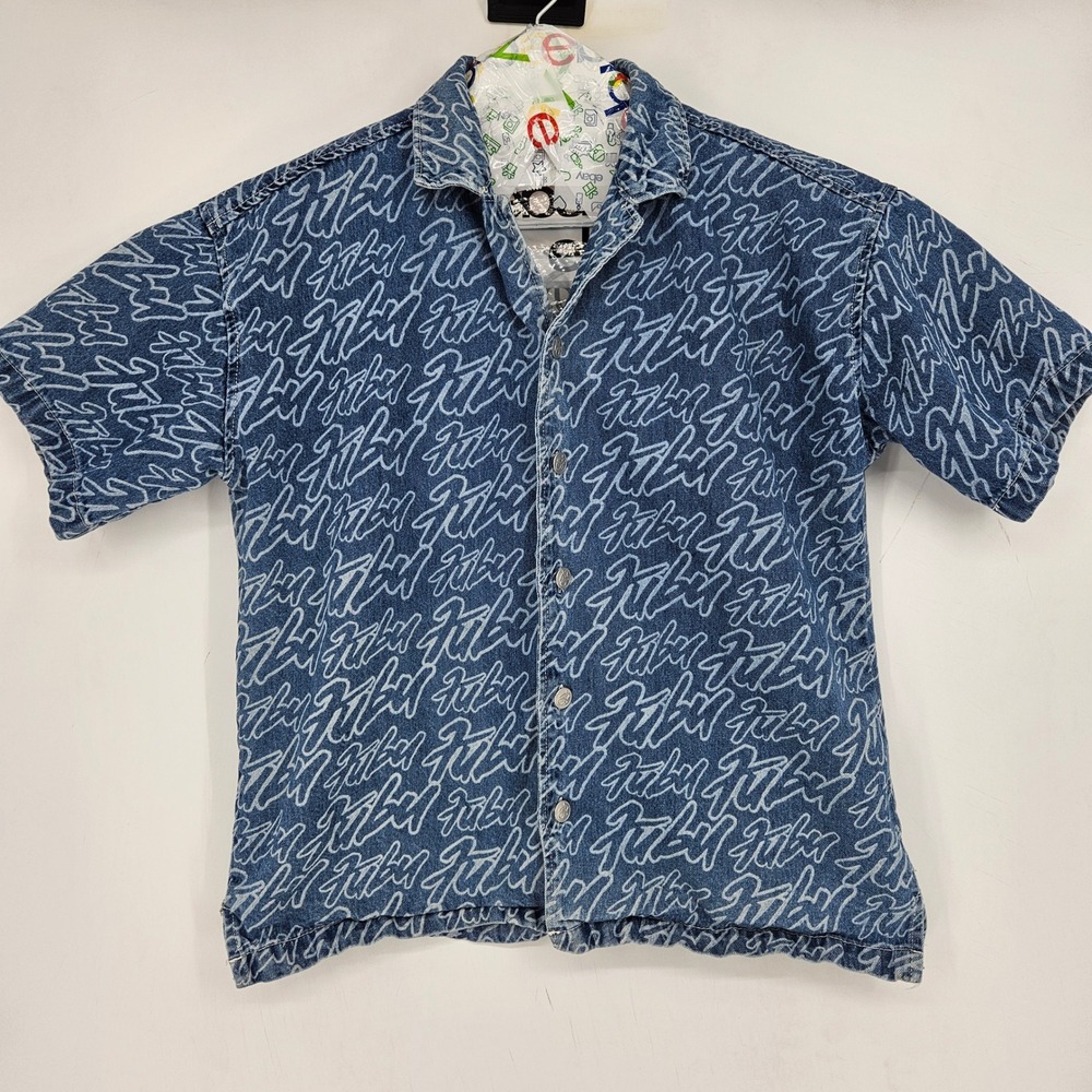 Vintage Fubu x Forever 21 Shirt Mens Medium All Over Print Y2K Blue Collab